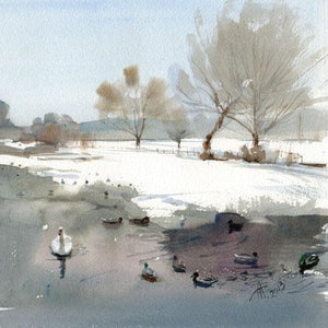 Snow and Swan at Ham Pond