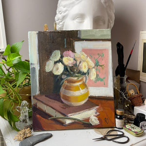 Buttercups in a Stripy Vase