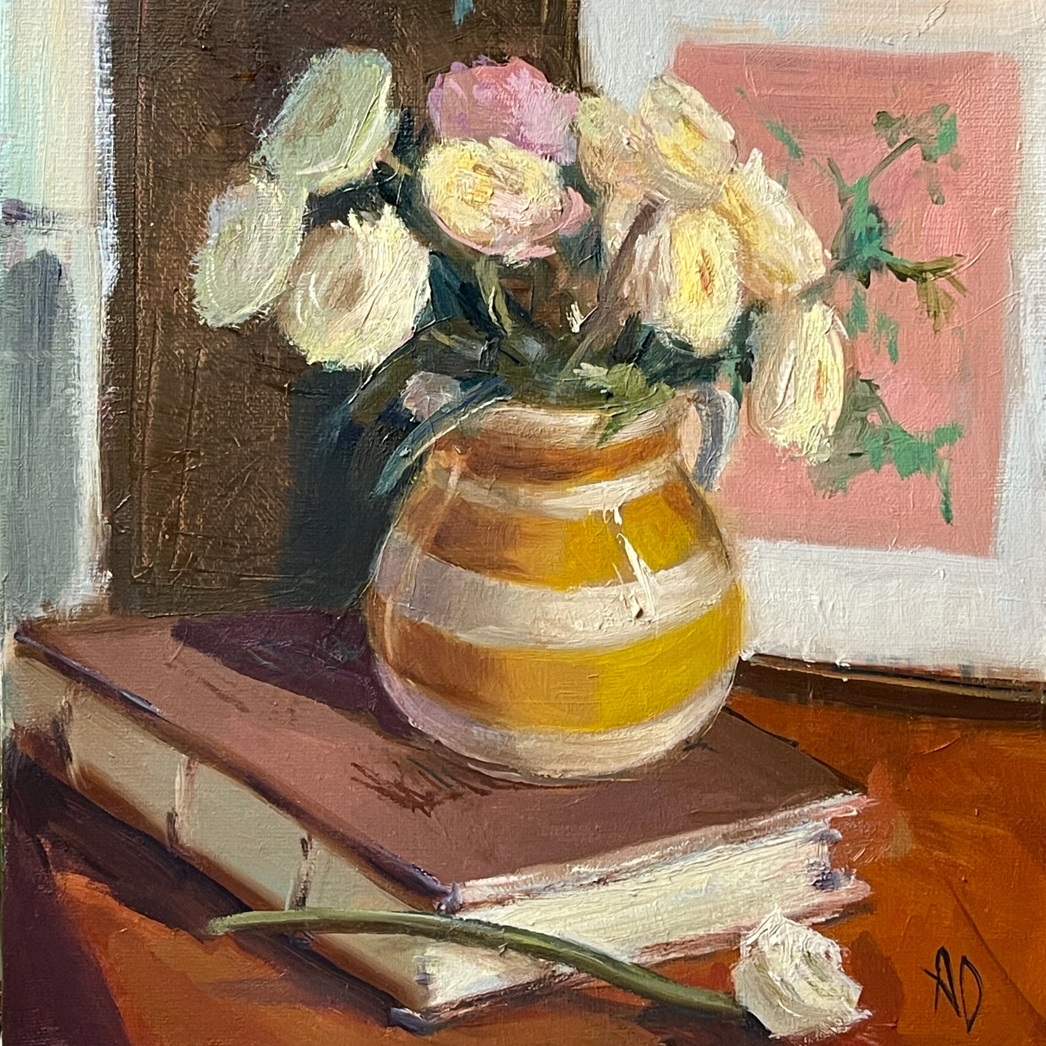 Buttercups in a Stripy Vase