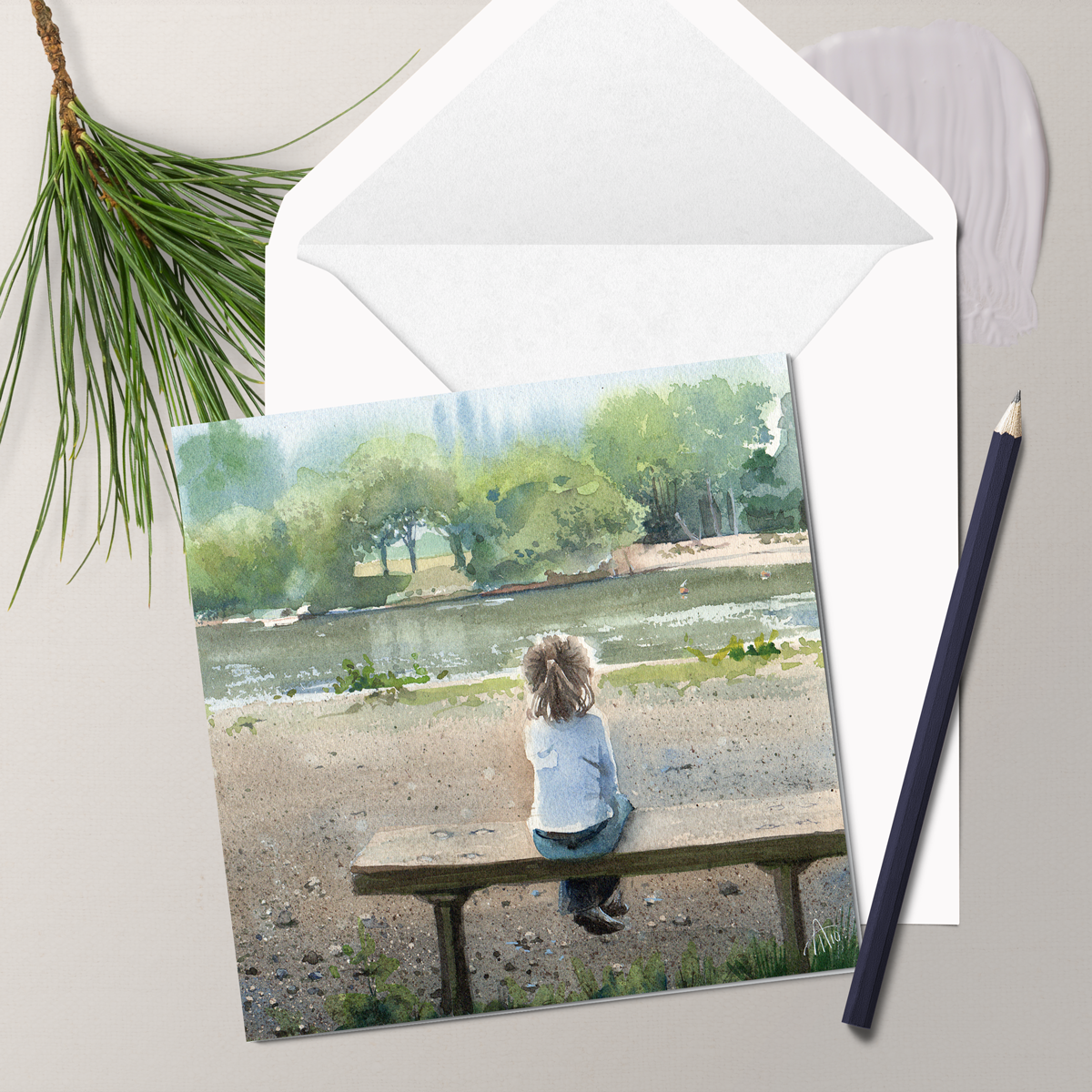 Watching the Thames - Greeting card