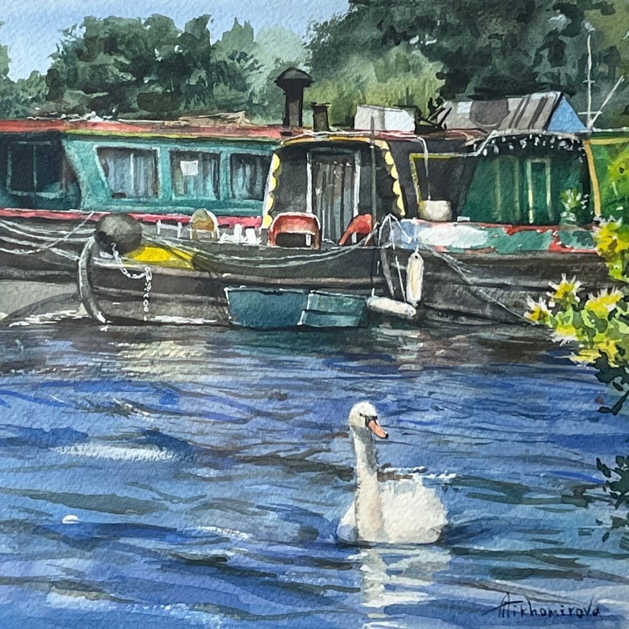 Swan on Blue Water, River Thames