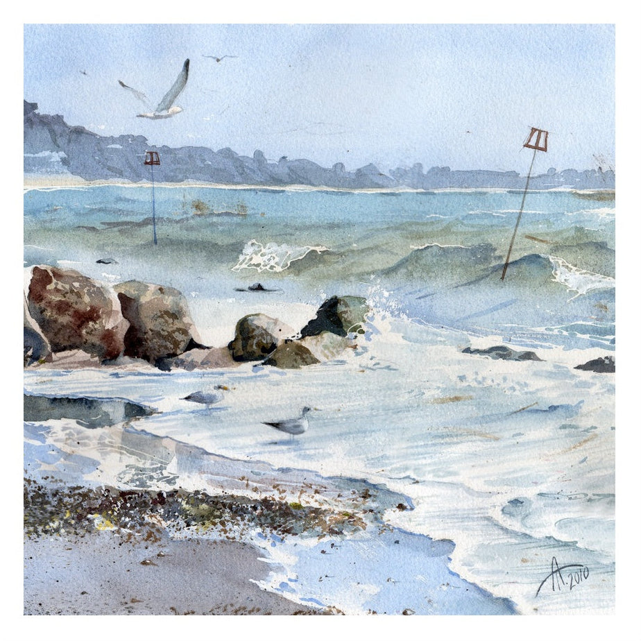 Seagulls in the Surf Paper Print