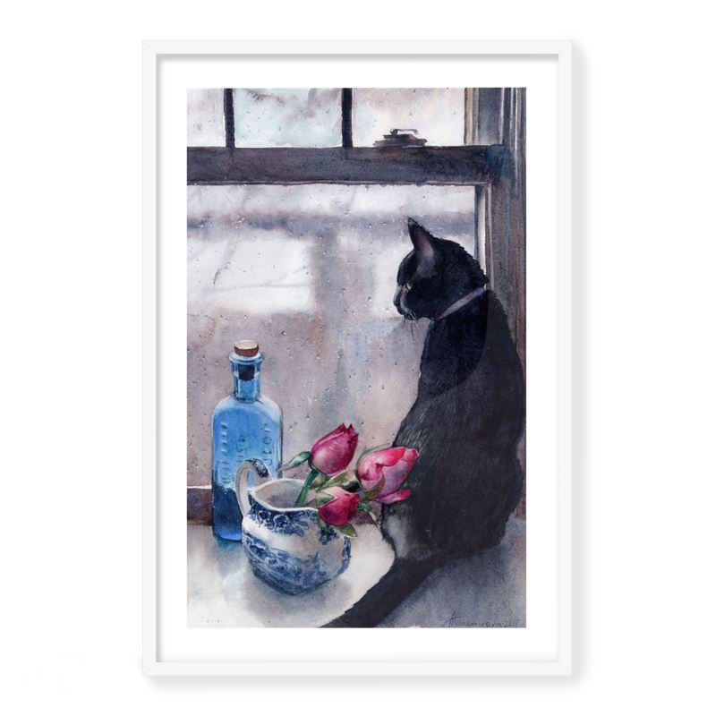 Framed Art Print from the watercolour Watching The Rain