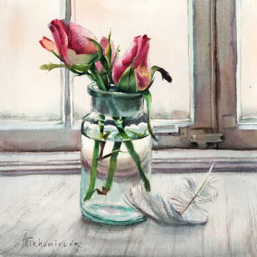 Rose Buds and a Feather