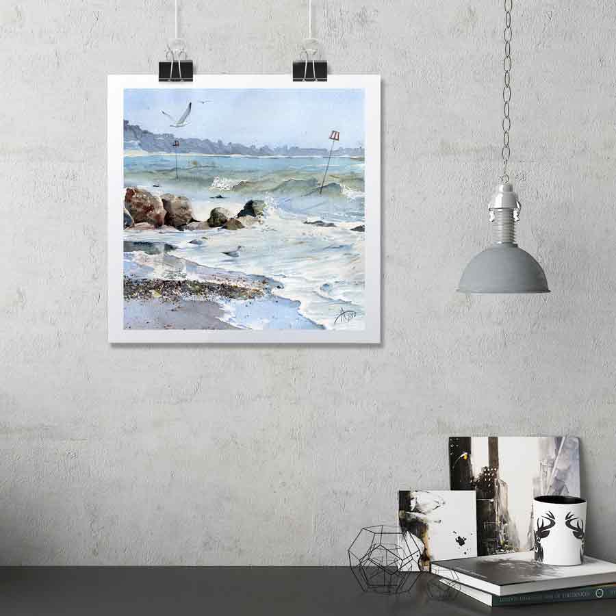 Seagulls in the Surf Paper Print