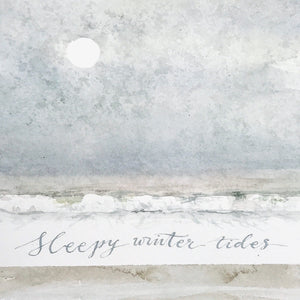 Sleepy Winter Tides - handmade watercolour greeting card