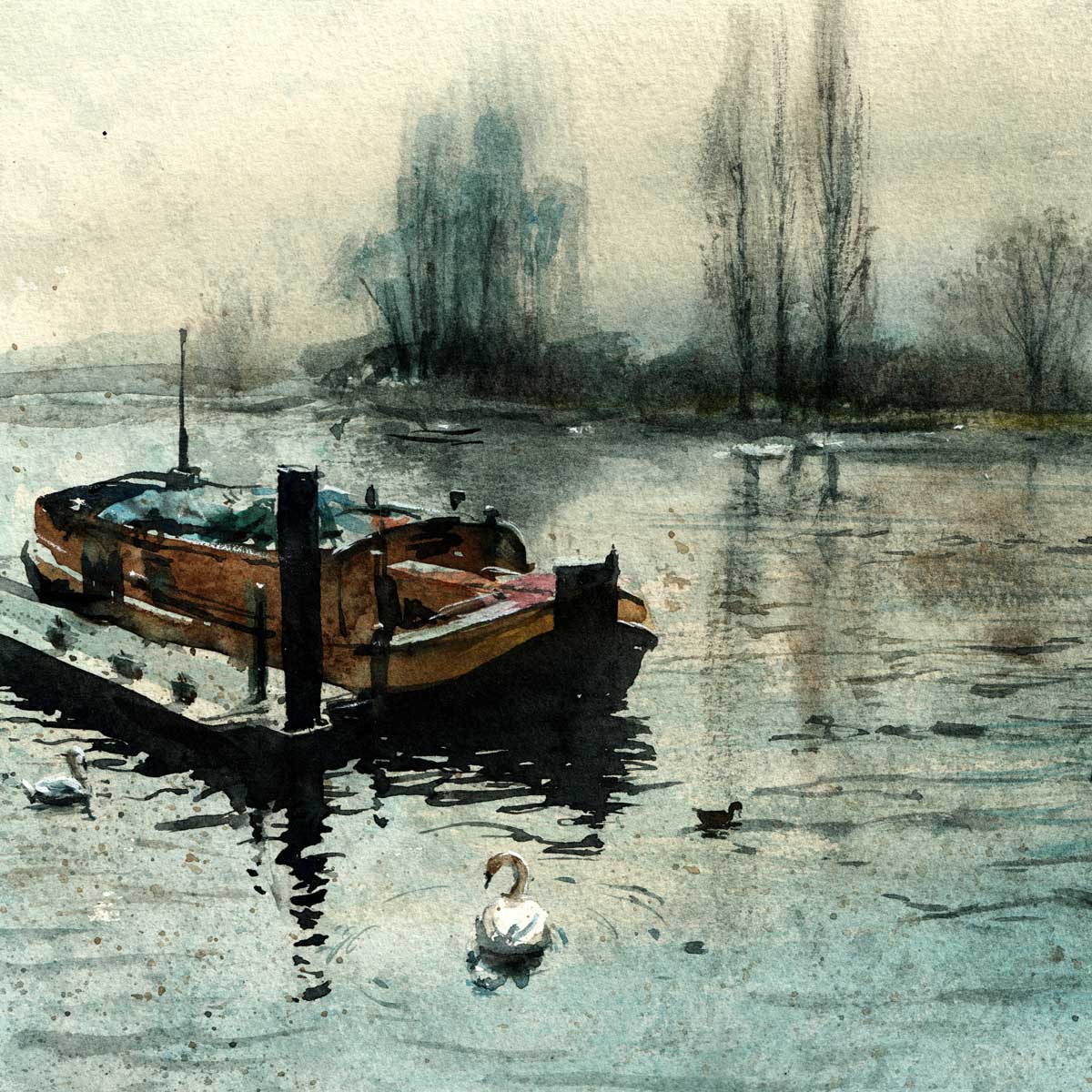 Lonely boat on the Thames near Kingston - Sold but available for a custom repeat